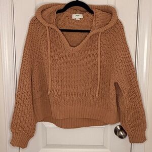 Aerie Warm Brown V-Neck Hoodie Sweater